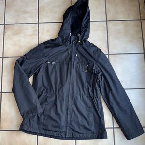 Women’s London Fog Black Size Med Hooded Jacket Zipper Close Pockets